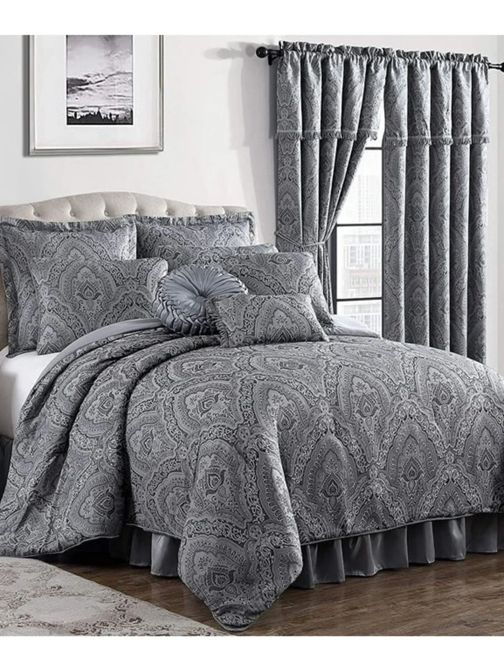 Gray Paisley 3 Piece Queen Comforter Set